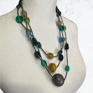 Lia Sophia Seaglace Necklace Set Multi-Strand Hematite Glass Beads Crystals 35”